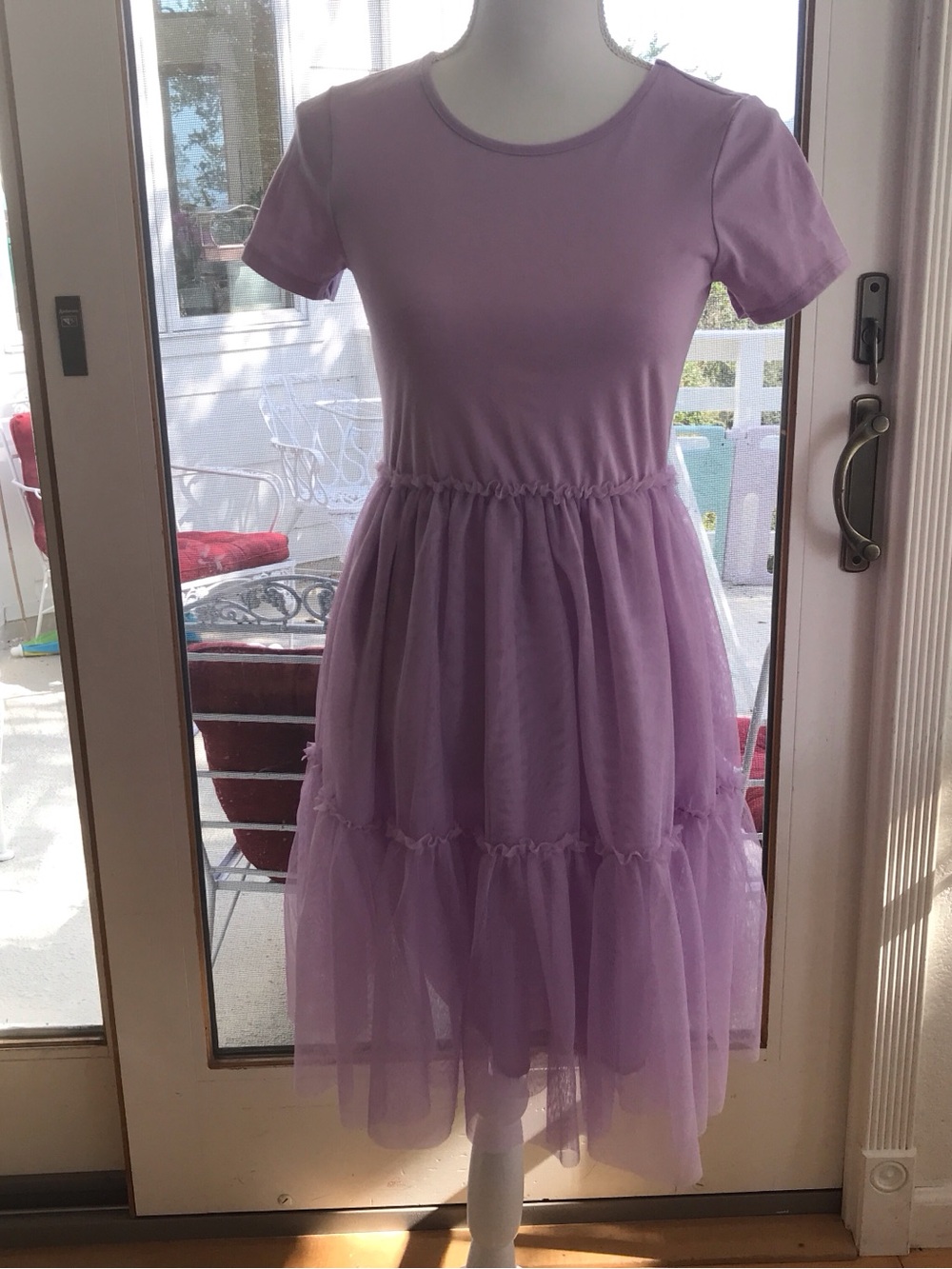 Cat & Jack Lavender Short Sleeve Tulle Tiered Dress